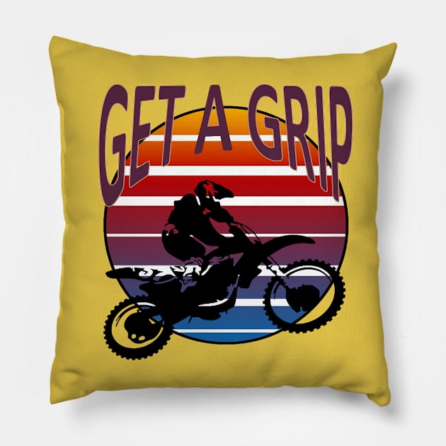 Get A Grip Dirt Bike Retro Sunset Art Pillow by taiche