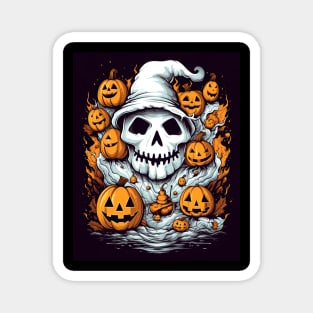 dead witch skull with halloween pumpkins Magnet