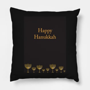 Happy Hanukkah greeting with Golden Menorah illustration on Black background Pillow