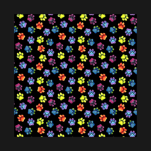 Black Rainbow Paw Print Pattern by dragonstarart