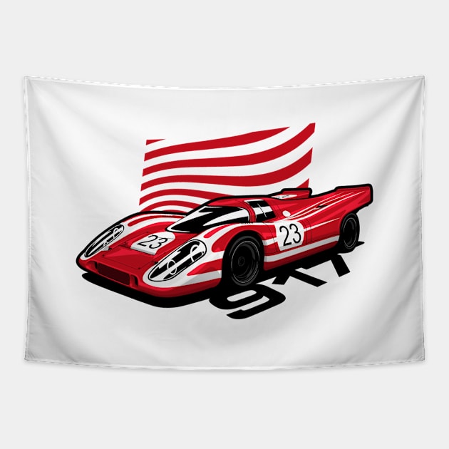 Red 917 Vintage Race Car Tapestry by KaroCars