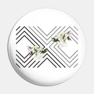 White Flowers & Squares Pin