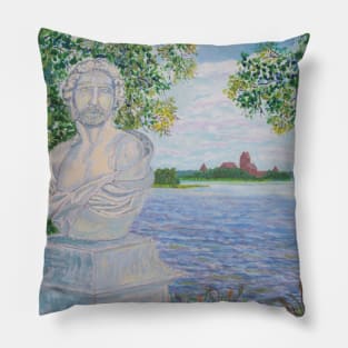 A statue in Uzhutrakis park and Trakai Castle, in Lithuania Pillow