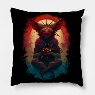 Meditating Demon Rat Horror Art Pillow