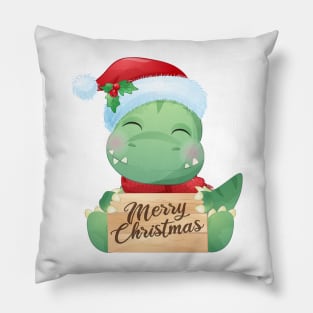 Cute Christmas T Rex Dinosaur Wishing Merry Christmas Pillow