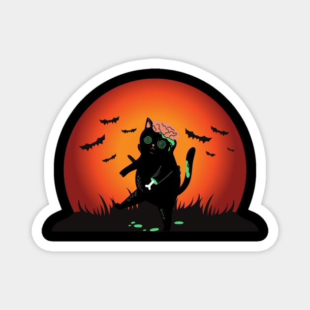 Cat Zombie Funny Black Cat Halloween Costume Magnet by Grun illustration 