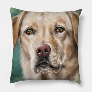 Painting of a Gorgeous Blond Labrador on Light Green Background Pillow