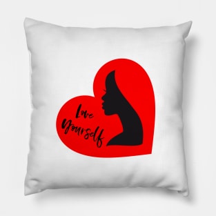 Love yourself, red heart with black woman Pillow