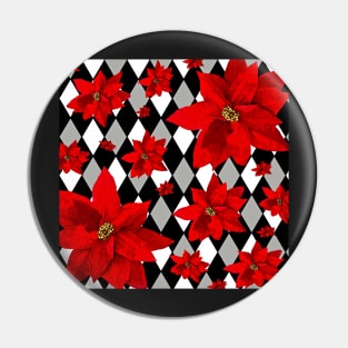 Poinsettia Red and Harlequin Pattern Pin
