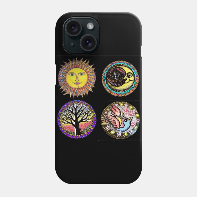 4 Tattoo Symbols Sun,Moon,Tree and Bluebird Phone Case by LowEndGraphics