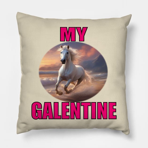 My galentine, white horse galloping on the beach Pillow by sailorsam1805