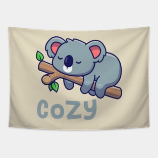 Cute Cozy Koala Sleeping On Tree Tapestry