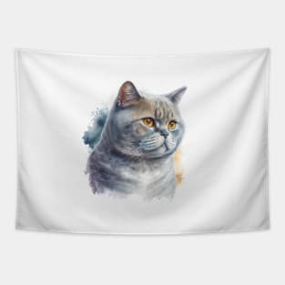 British Shorthair Cat Watercolour Painting Tapestry