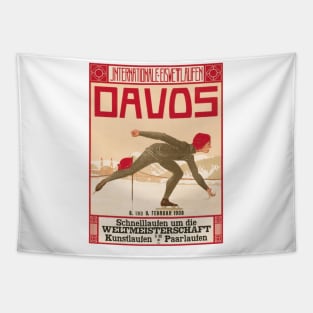 Davos, Switzerland: 1908 Speed Skating World Championship - Vintage Swiss Poster Tapestry