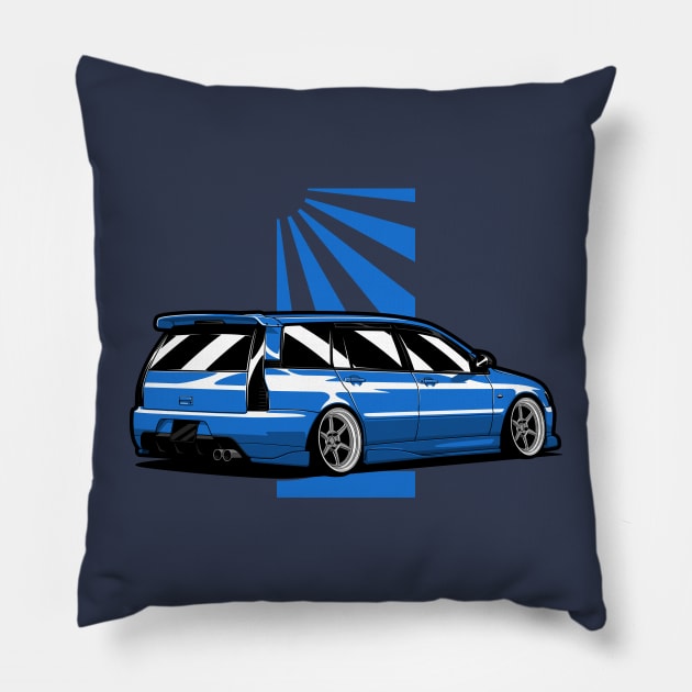 Blue Lancer Evo Wagon Pillow by KaroCars