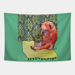 Bulldog and Succulent Tapestry