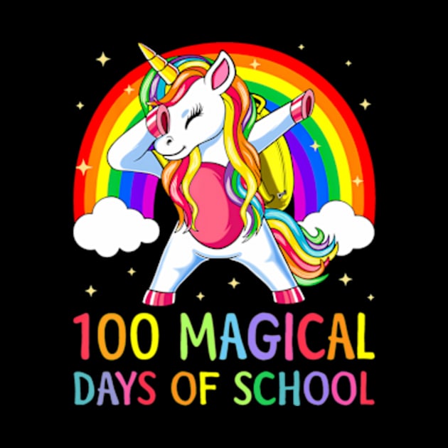 Happy 100th Day Of School Unicorn 100 Magical Days Rainbow by Cristian Torres