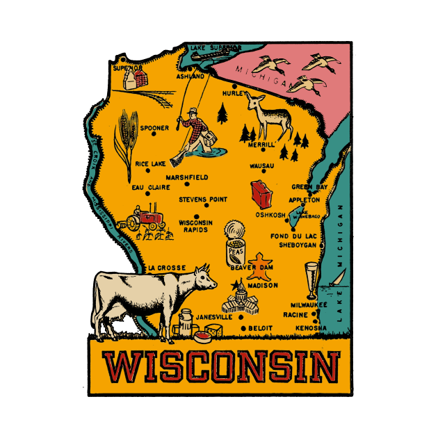 Vintage Style Wisconsin Outline by zsonn
