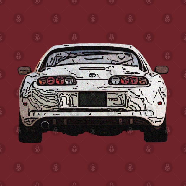 Creamy Dream: Toyota Supra White Posterize Front Design for Teen Car Enthusiasts by GearHead Threads