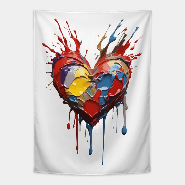 Splashed Paint Heart Tapestry by NerdsbyLeo