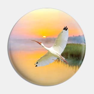 White American Ibis Bird in Flight Pin