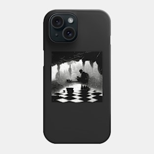 A man playing chess in cave on a rainy day Phone Case