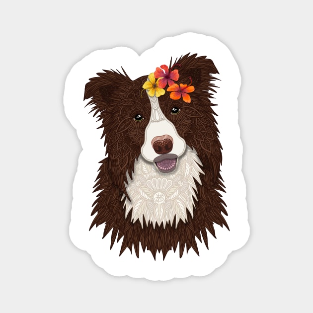 Tropical Brown Border Collie Girl Magnet by ArtLovePassion