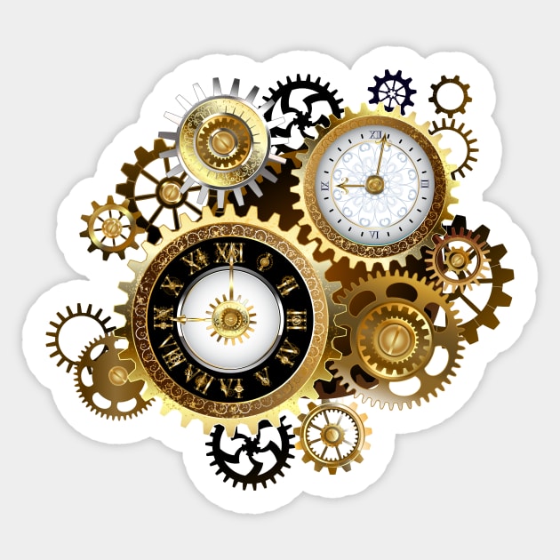 Two Steampunk Clocks with Gears - Steampunk Clock - Sticker