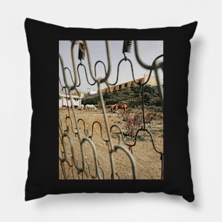 Horses Feeding Behind Fence Pillow