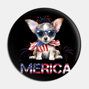 Cute chihuahua Dog Merica Memorial Day Patriot Pin