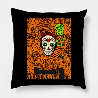 Mexican MaleMask NFT with DarkSkin and Gray Doodle - Explore the Artistry! Pillow