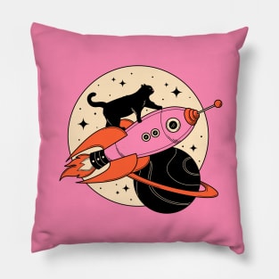 Space Walker Black Cat in pink Pillow