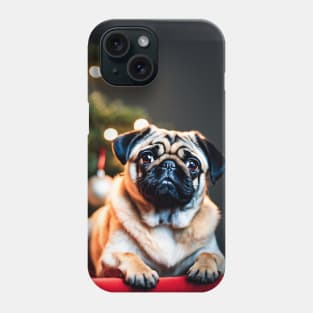 Pug Posing in Front of Christmas Tree Phone Case