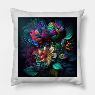 A Brightly Colored Fractal Bouquet of Flowers Pillow