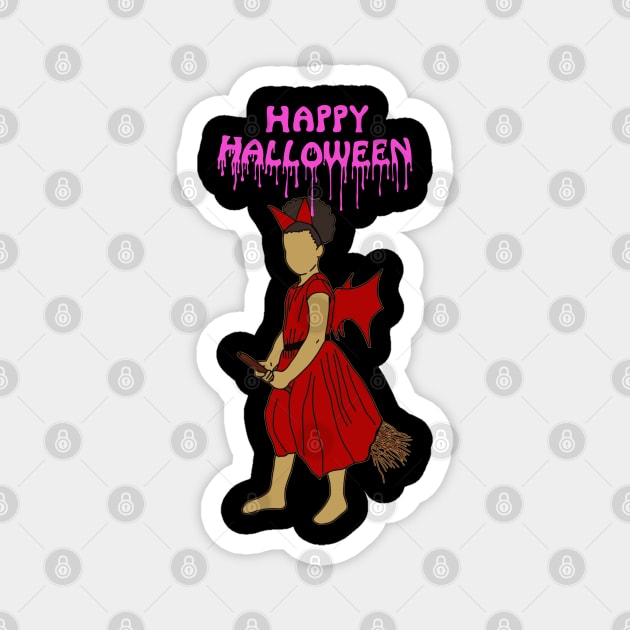 Happy halloween witch on broom pink Magnet by DigillusionStudio