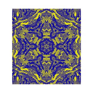 Abstract kaleidoscope of wattle blooms on textured background T-Shirt