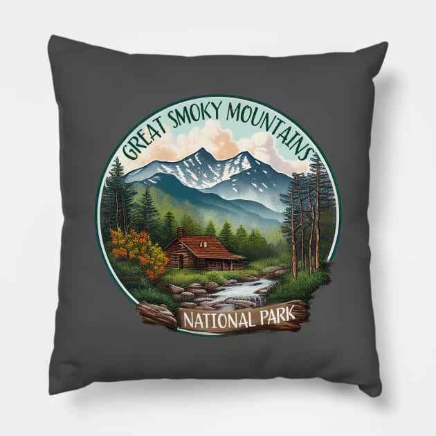 Great Smoky Mountains National Park Vintage Design Pillow by Pine Hill Goods