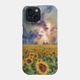 Sunflowers In A Lightning Storm Impressionist Style Painting Phone Case