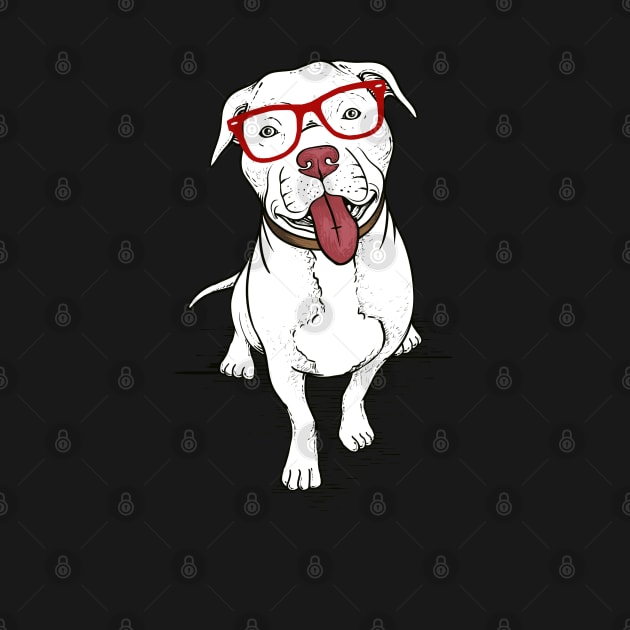 Cute Pitbull In Glasses Gift Pit Bull Lover Pitbulls Print by Linco