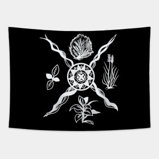 Native American Sacred Plant White Print Tapestry