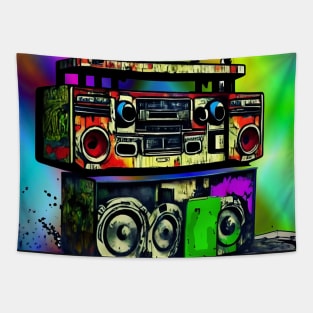 Boom Box Psychedelic Trippy Hip Hop Vibrant Gift Rap Radio Tapestry