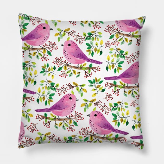 Pink watercolor Bird Pillow by Think Beyond Color