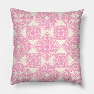 Pink granny squares over cream Pillow