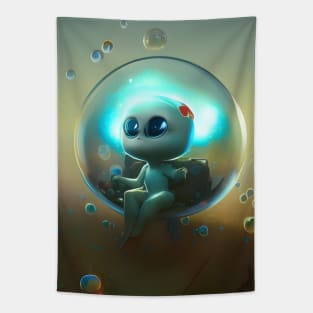 Little Blue Bubble Alien Tapestry