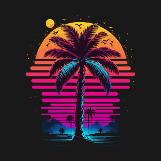 Synthwave Glitch Island Sunset T-shirt T-Shirt