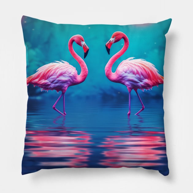 Flamingo Animal Bird Wildlife Wilderness Colorful Realistic Illustration Pillow by Cubebox