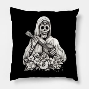 Santa muerte playing guitar celebration day of the dead. Pillow