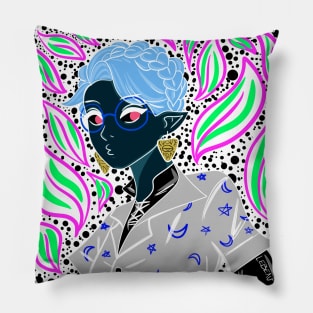 dark elf in kawaii floral magical pattern Pillow