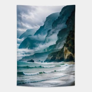 Foggy Cliffs by the Ocean Tapestry