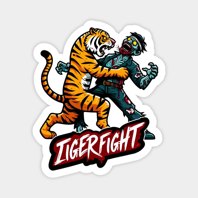 Tiger vs Zombie Fight Magnet by Rawlifegraphic